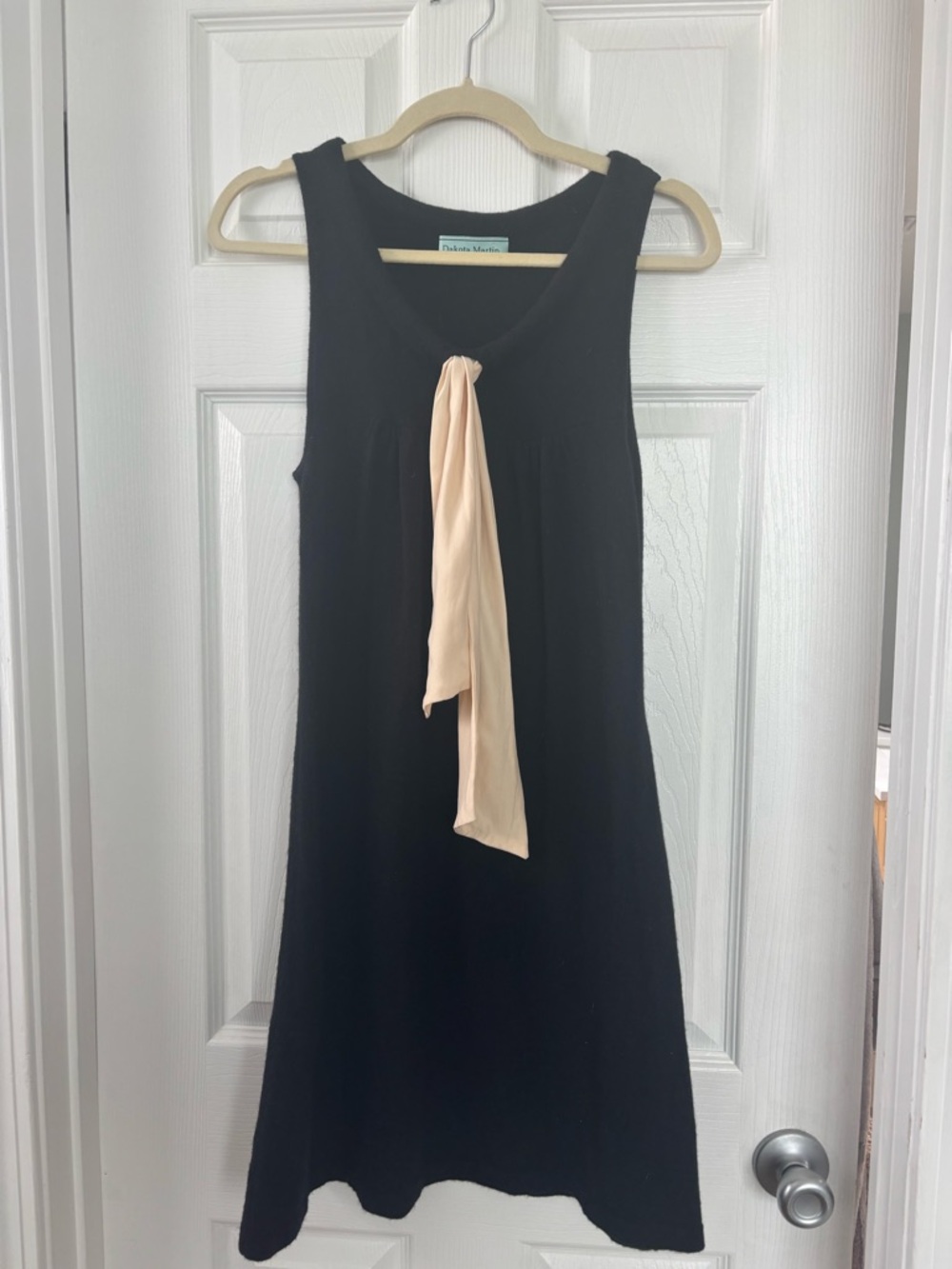 Dakota Martin Black Sleeveless Midi Dress with Silk Pink Neck Tie